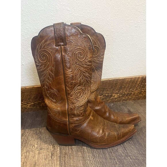 Justin L4332 Tan Damiana Leather Snip Toe Cowboy Boots Women’s 9B Western - Picture 2 of 15